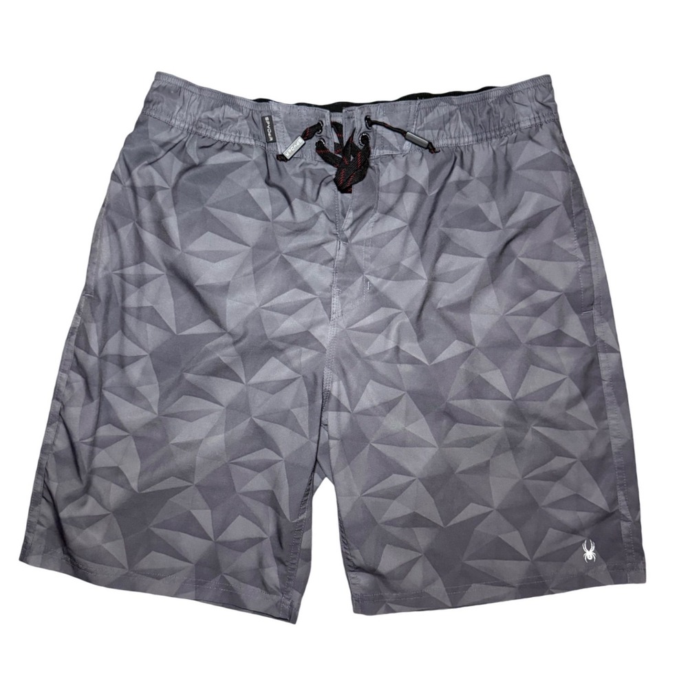 Spyder Gray Swim Trunks Men XL Geometric Prism Shorts